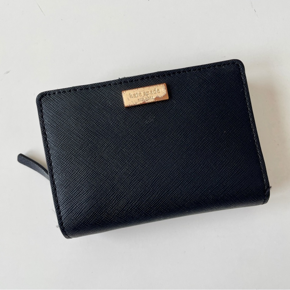 Kate Spade Neda Black Saffiano Leather Zip Around Mini Wallet - Picture 2 of 14